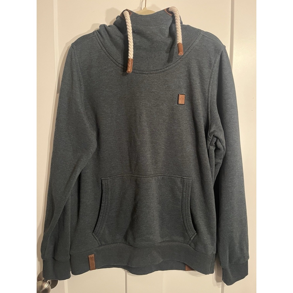 Naketano Mens XL Green Cowl Neck Hoodie Pullover Rope Drawstring Anchor Patch